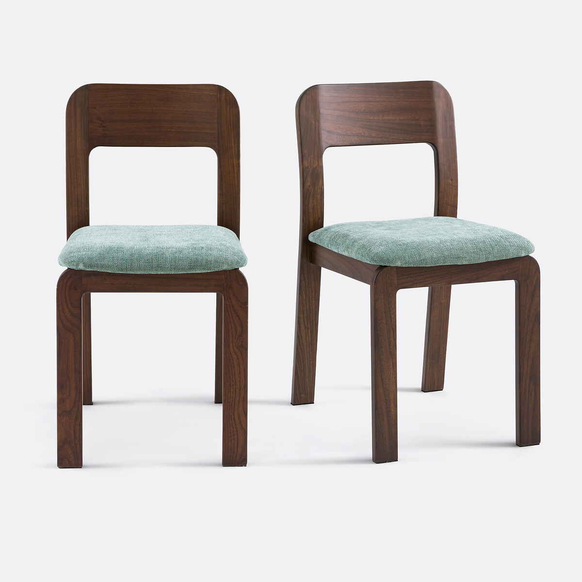 Set van 2 massief olm gestoffeerde stoelen Talet getint notenhout/blauw, LA REDOUTE INTERIEURS