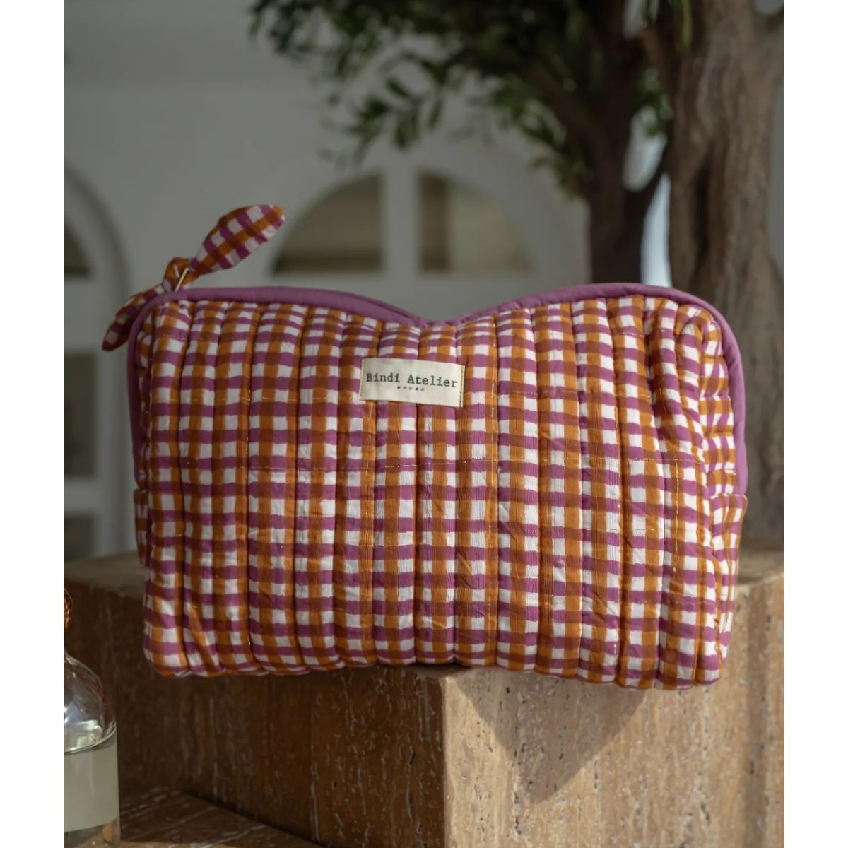 Trousse de toilette en coton matelassé Tara Camel orange camel, BINDI ATELIER