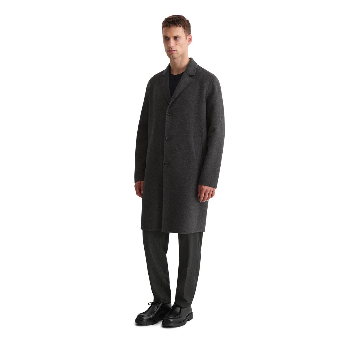 Manteau regular en mélange de laine double face recyclée noir, MARC O'POLO