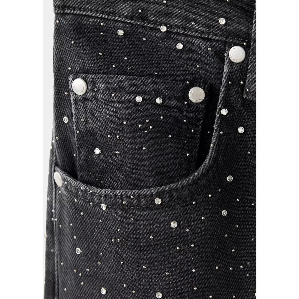 Jean large à strass black denim, MANGO