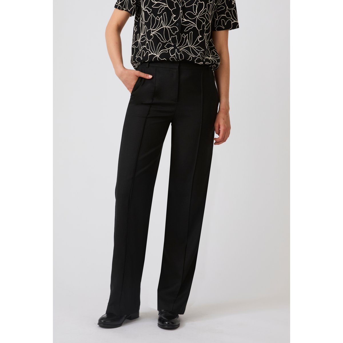 Pantalon large mélange lin noir, DAMART