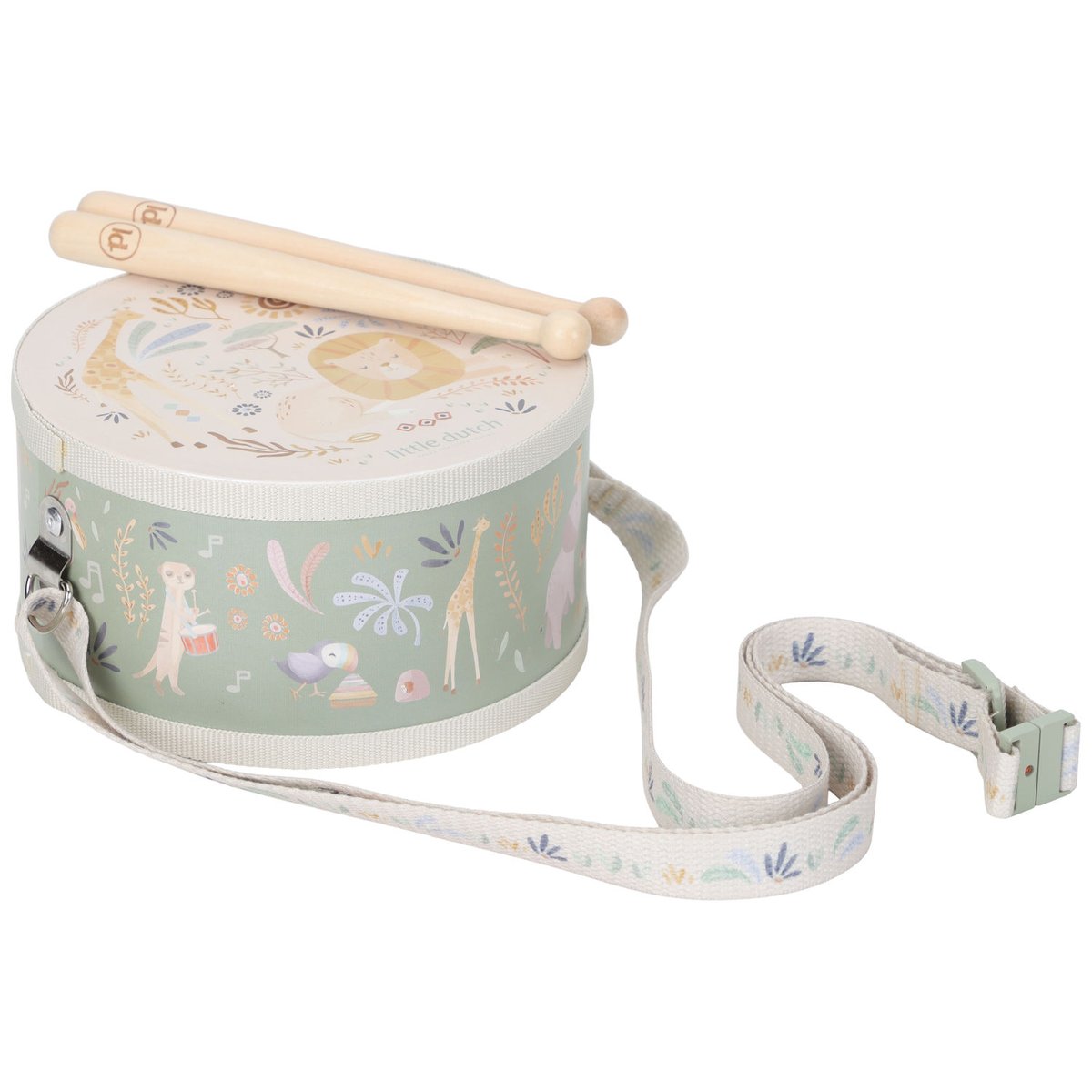 Tambour vert, multicolore, bois, LITTLE DUTCH