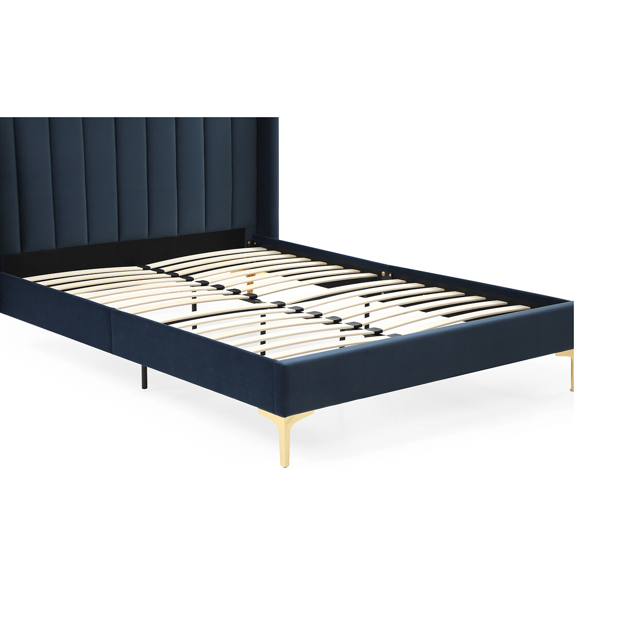 Lily Fluted Velvet Bed with Winged Headboard navy, SO'HOME