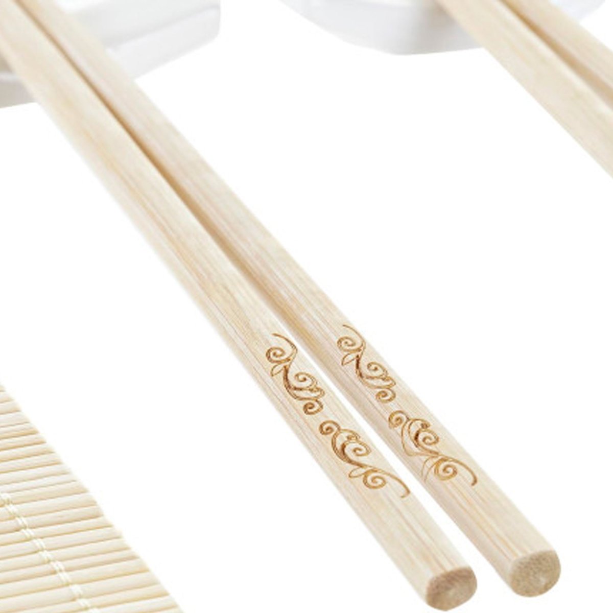 Set à sushi 9 pièces bambou et céramique blanche blanc, WADIGA