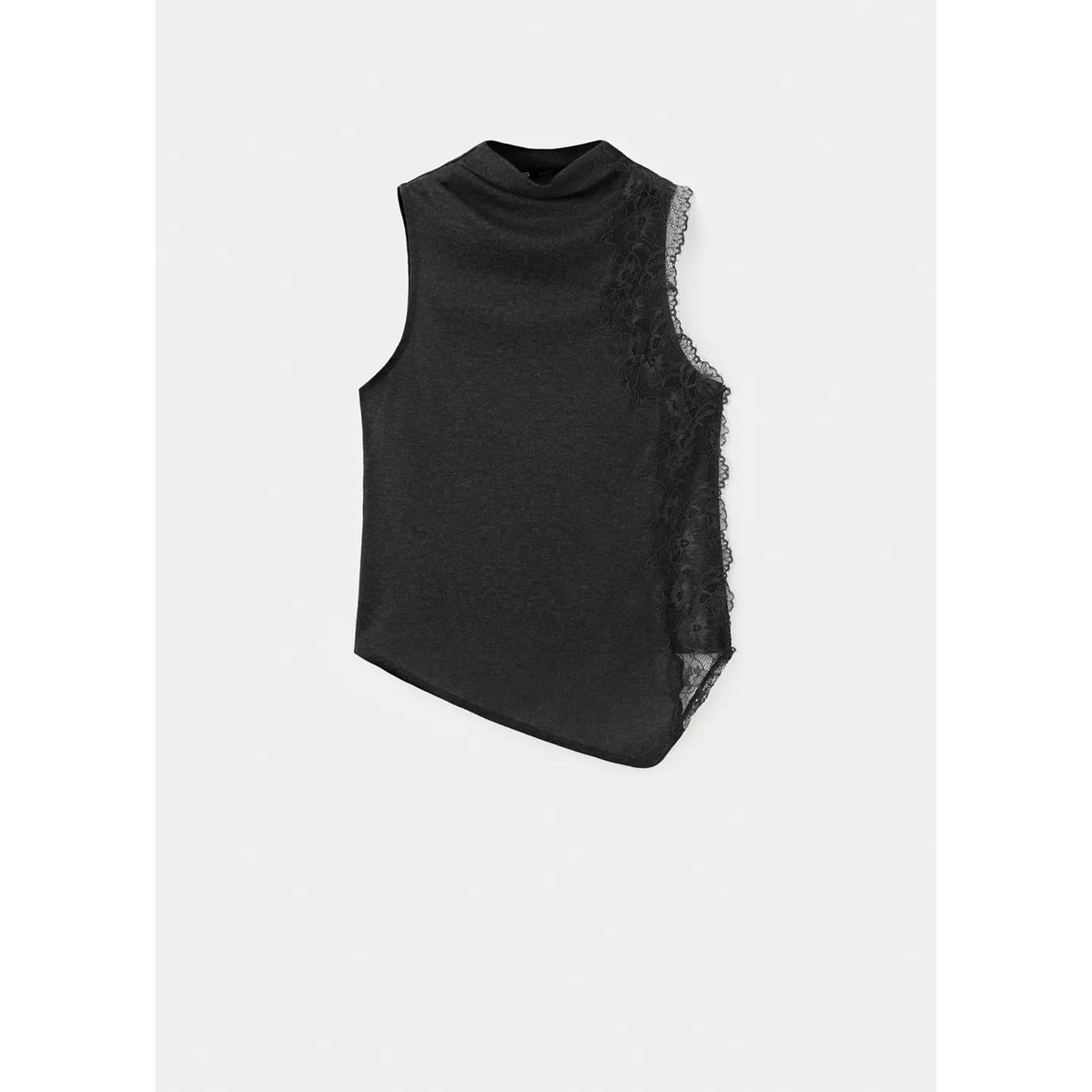 Top col montant dentelle gris anthracite, MANGO