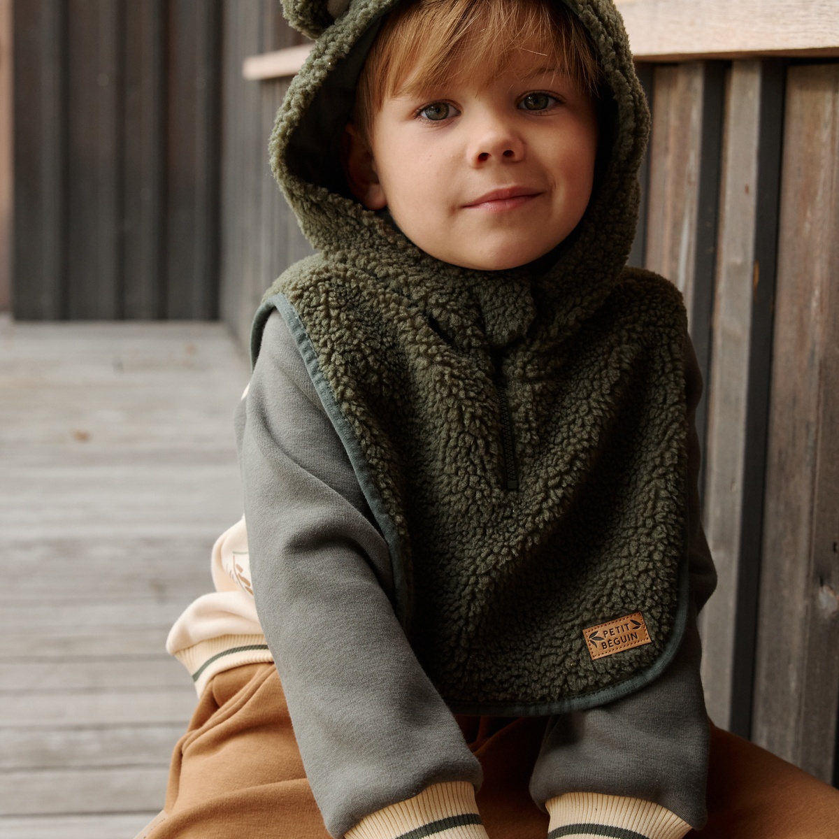 Capuche bébé en sherpa Ginkgo vert, PETIT BEGUIN