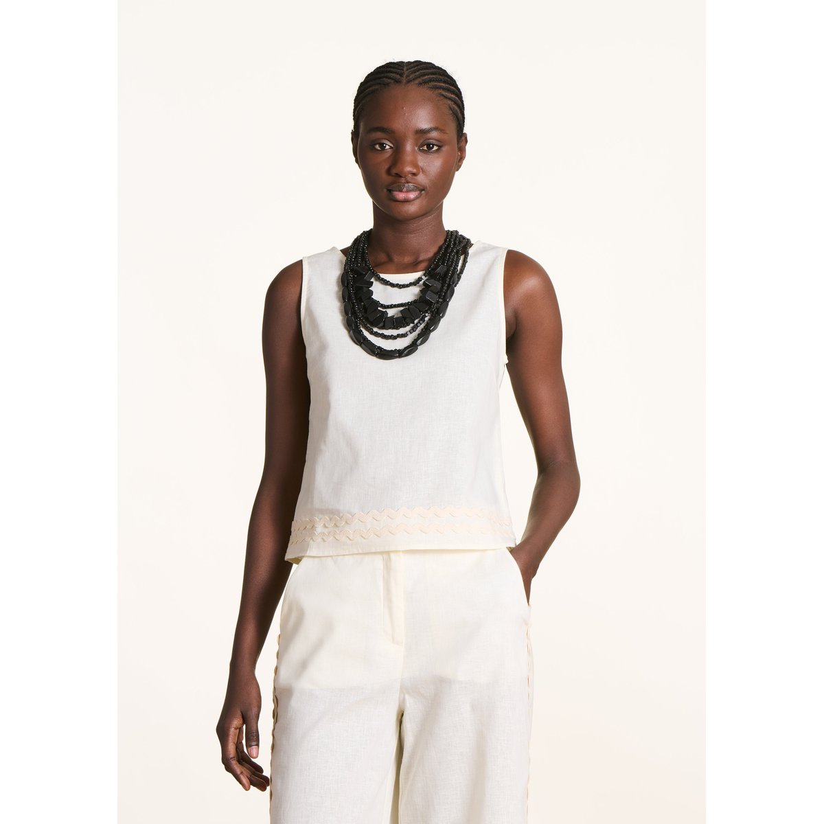 Top sans manches en lin et coton ecru, LA FEE MARABOUTEE