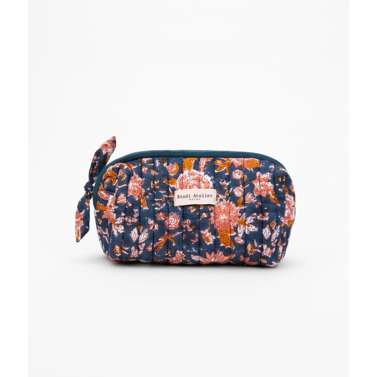Trousse maquillage en coton matelassé bleu lagon, BINDI ATELIER