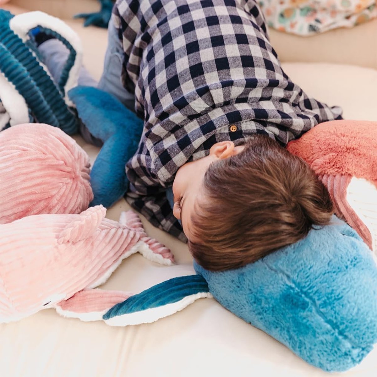Peluche Gravillou baleine maman et bébé bleu, blanc, LES DEGLINGOS