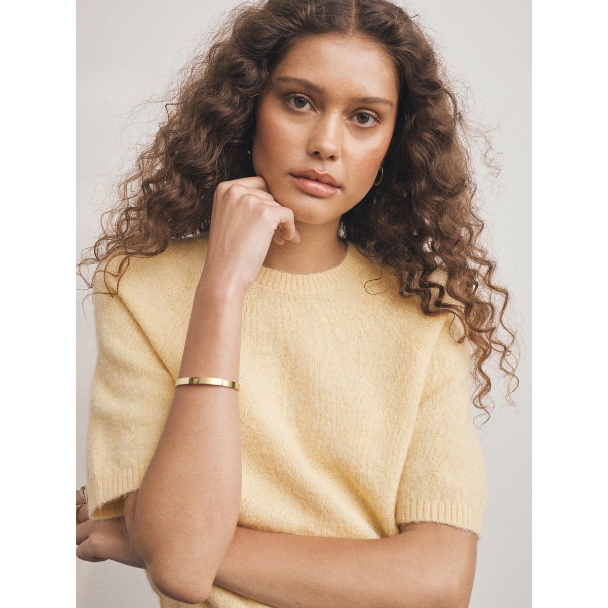 Pull en maille à col t-shirt jaune clair, NEXT