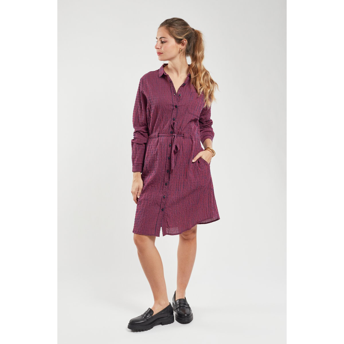 Robe chemise à carreaux en coton vichy mosto/seal, ARMOR-LUX