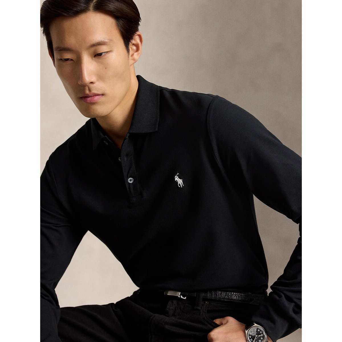 Polo in piqué, CUSTOM SLIM FIT nero , POLO RALPH LAUREN