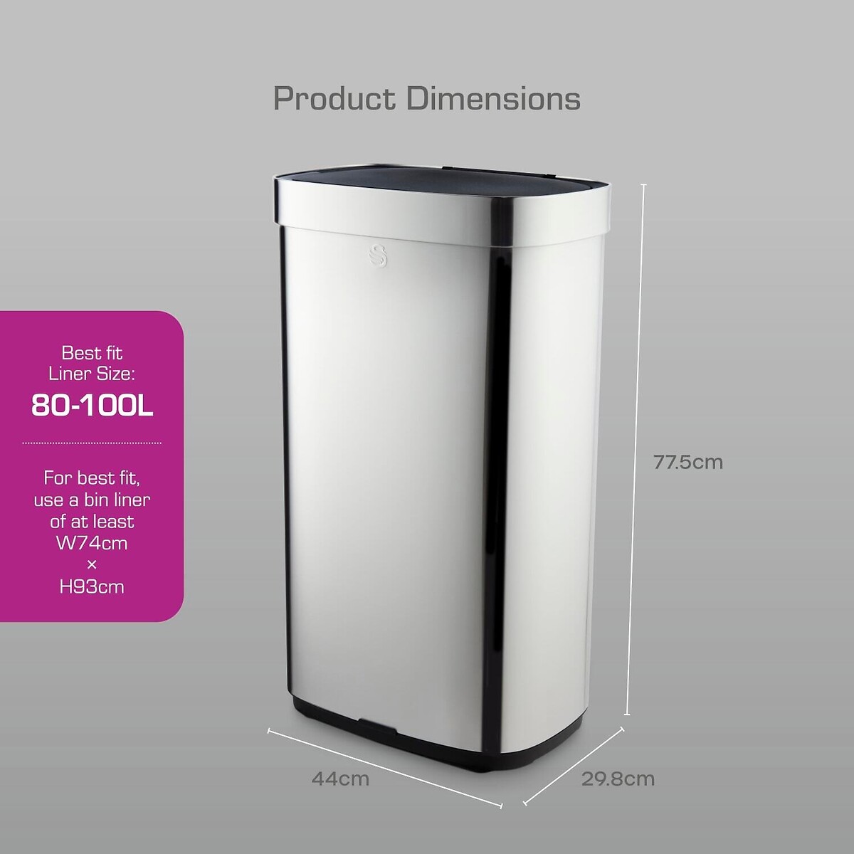 80L Rectangular Sensor Bin silver-coloured, SWAN