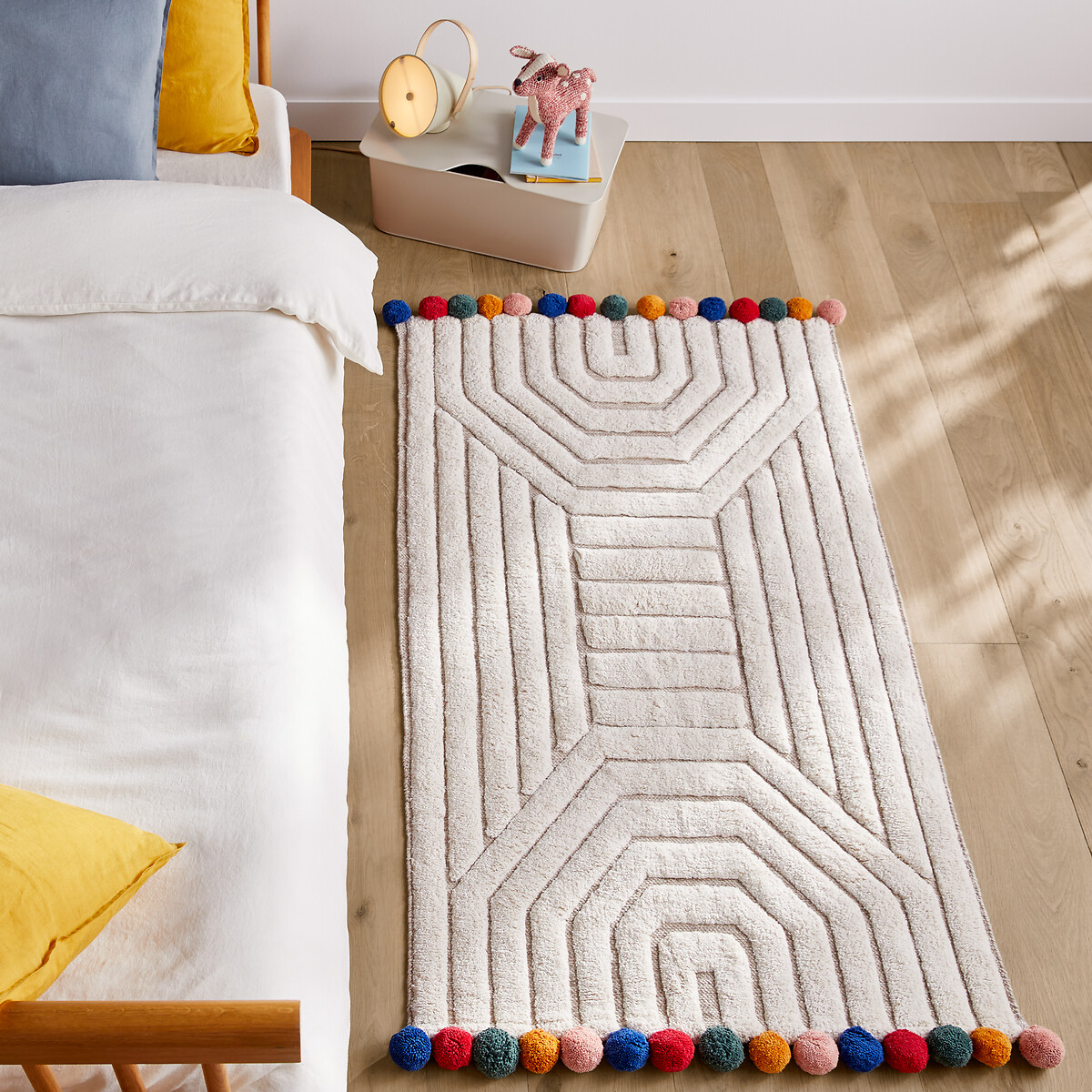 Descente de lit enfant coton bio tufté, Ponponi ecru, AM.PM