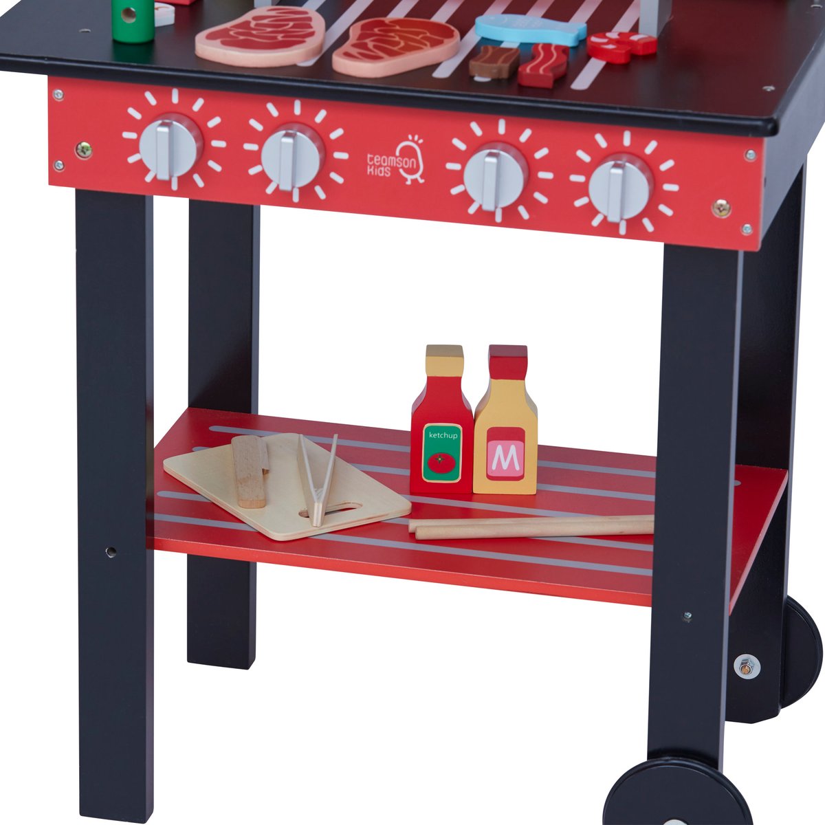 Barbecue enfant interactif avec 25 accessoires de jeu inclus, Rouge, LITTLE HELPER couleur unique, TEAMSON KIDS