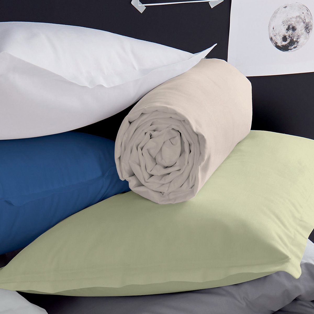 Drap-housse uni en satin de coton blanc, TRADILINGE