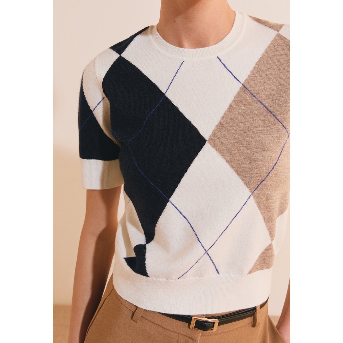 Pull manches courtes à motifs argyle SWANIE ecru, ETAM