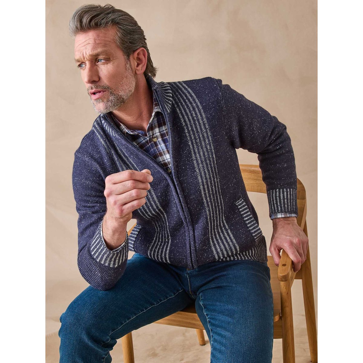 Gilet col montant zippé bleu chiné, DAXON
