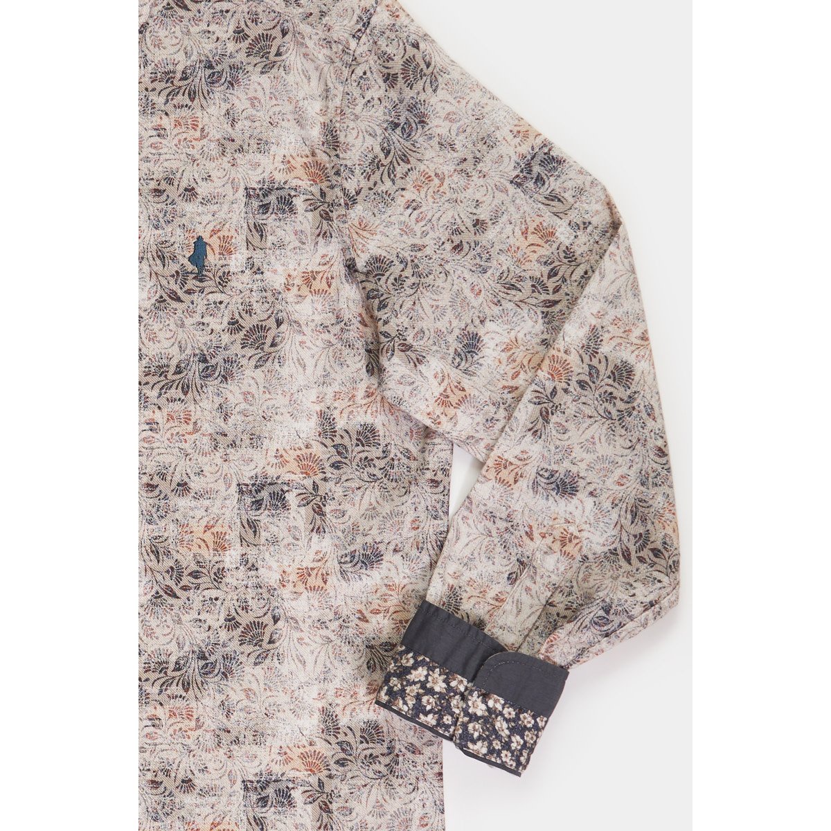 Chemise imprimée douce à fleur japonaise gris clair, MCS