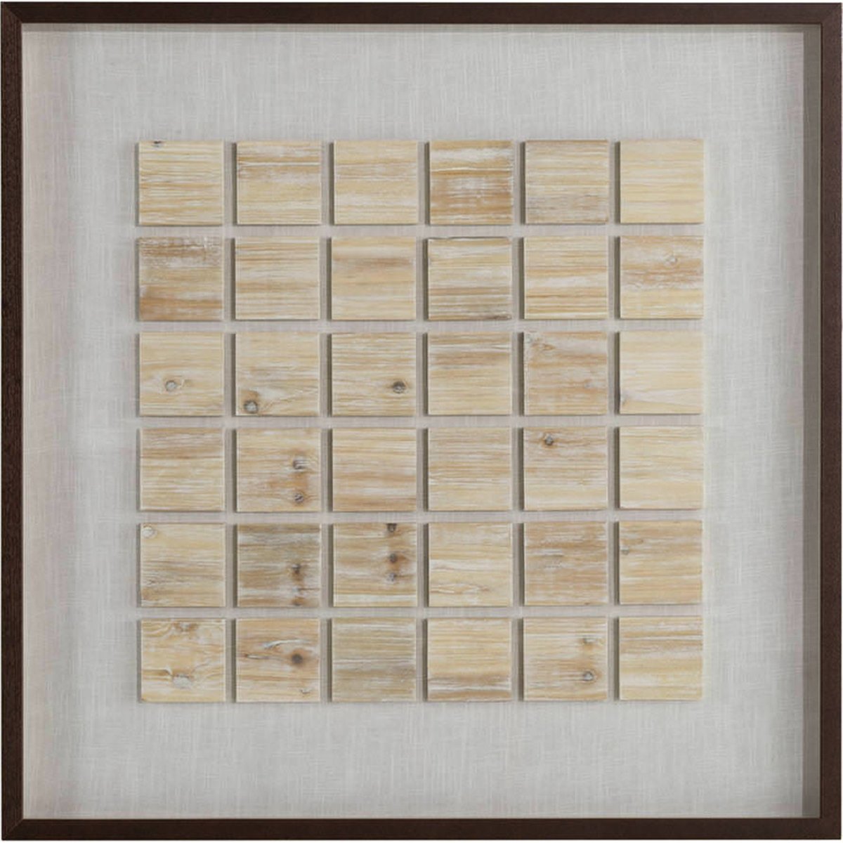Tableau carré en bois et verre relief brun, blanc et naturel, RECOLLECTION