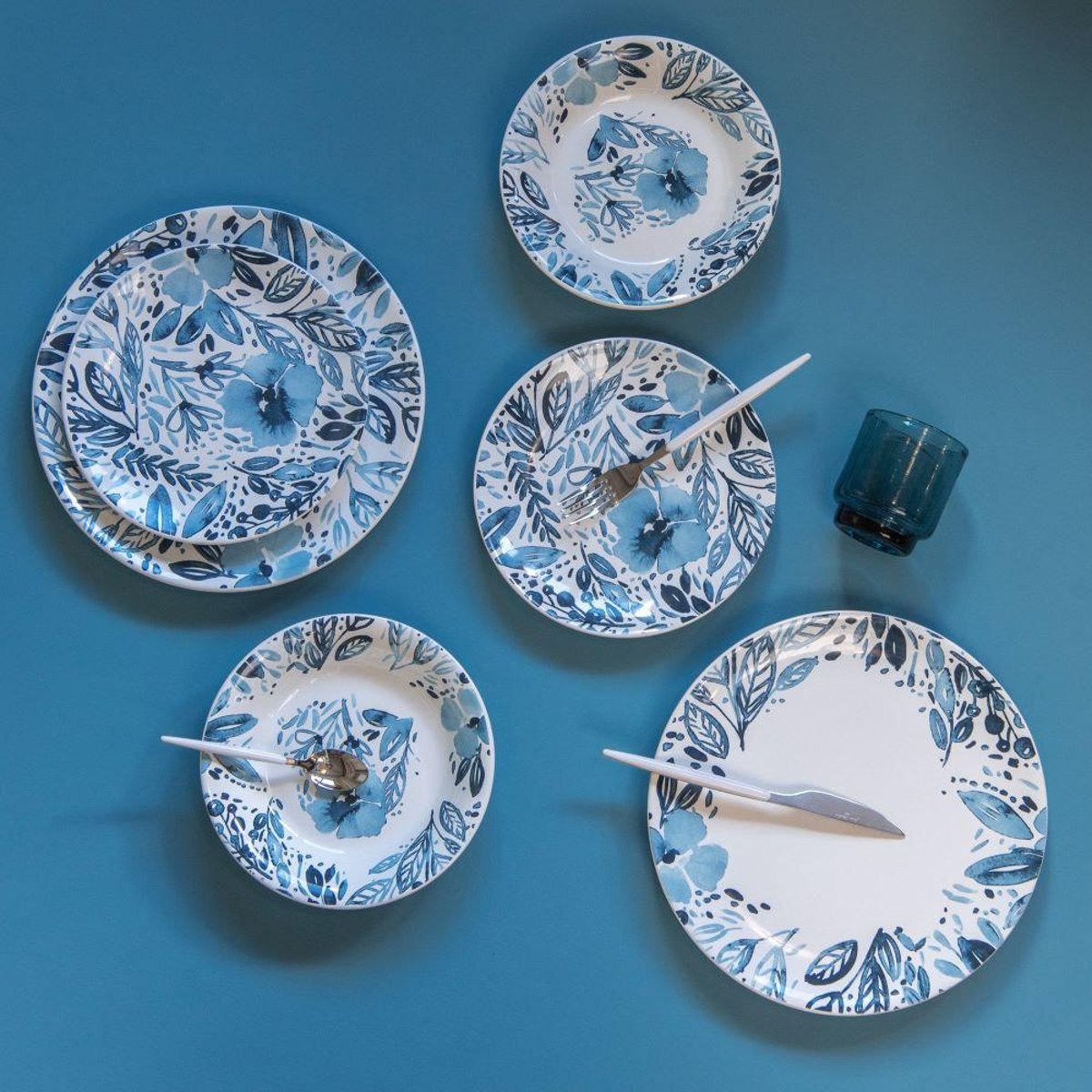 Service d'assiettes 18 pièces Jardin bleu, TREND UP