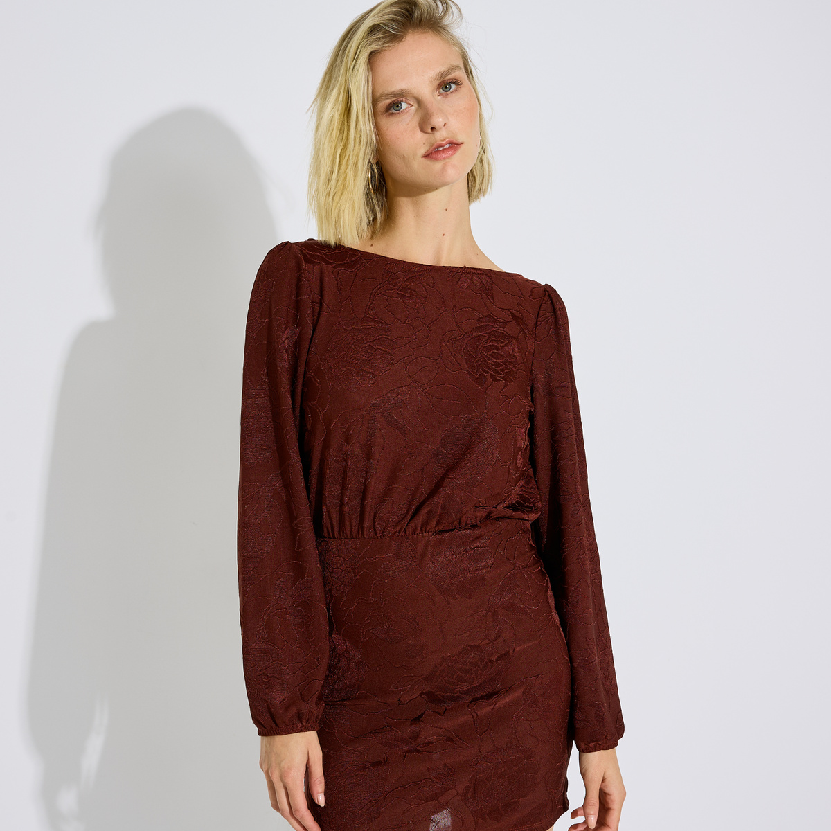 Robe courte dos nu jacquard orange bordeaux, GRAIN DE MALICE