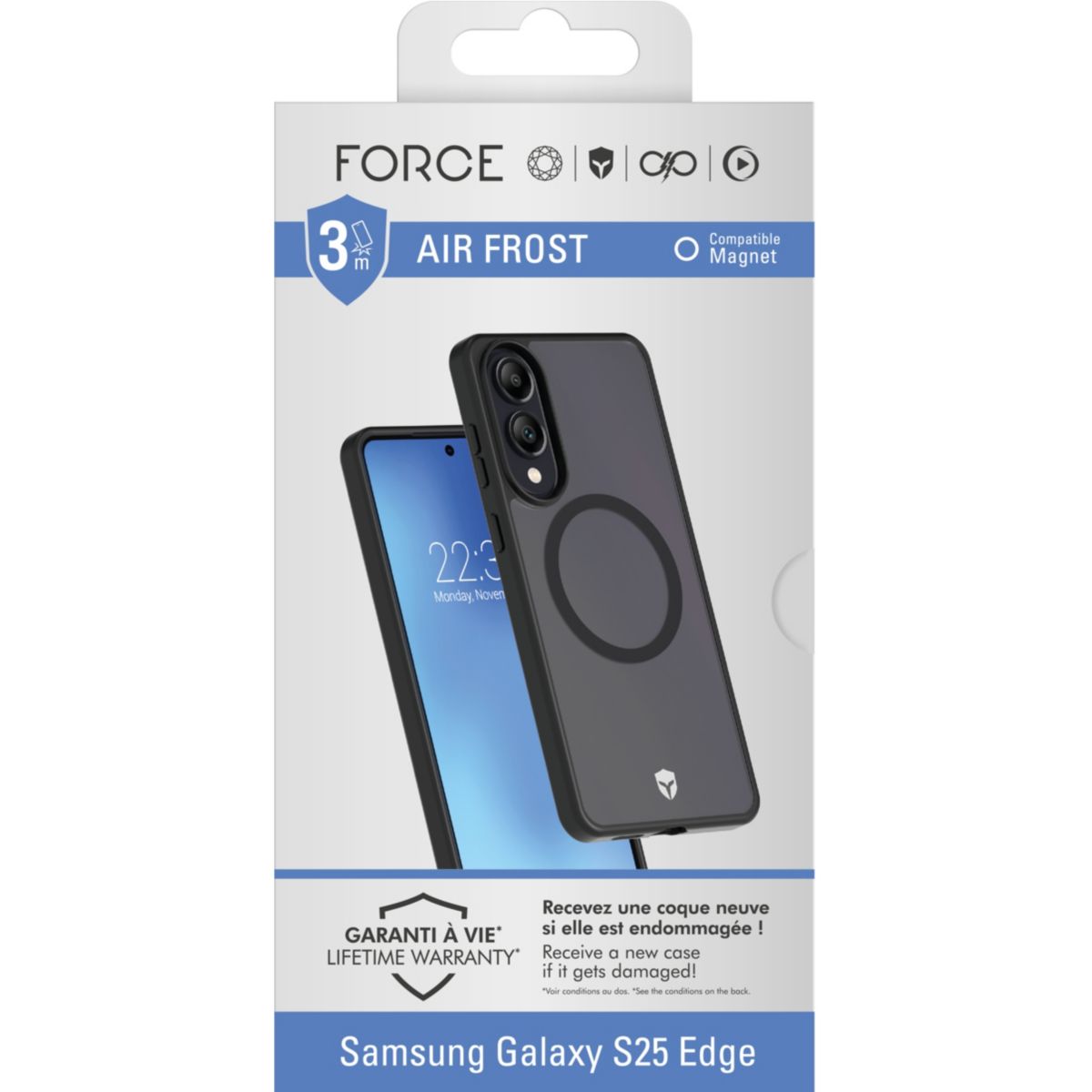 Coque Galaxy S25 Edge Air Frost Magnet Noir couleur unique, FORCE CASE