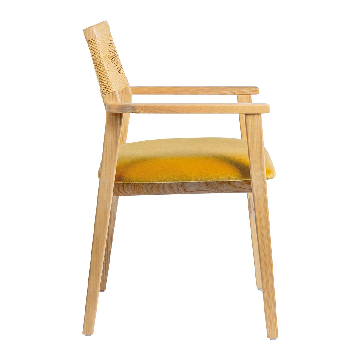 Chaise PALOMA velours finition bois blond jaune, BLANC D’IVOIRE