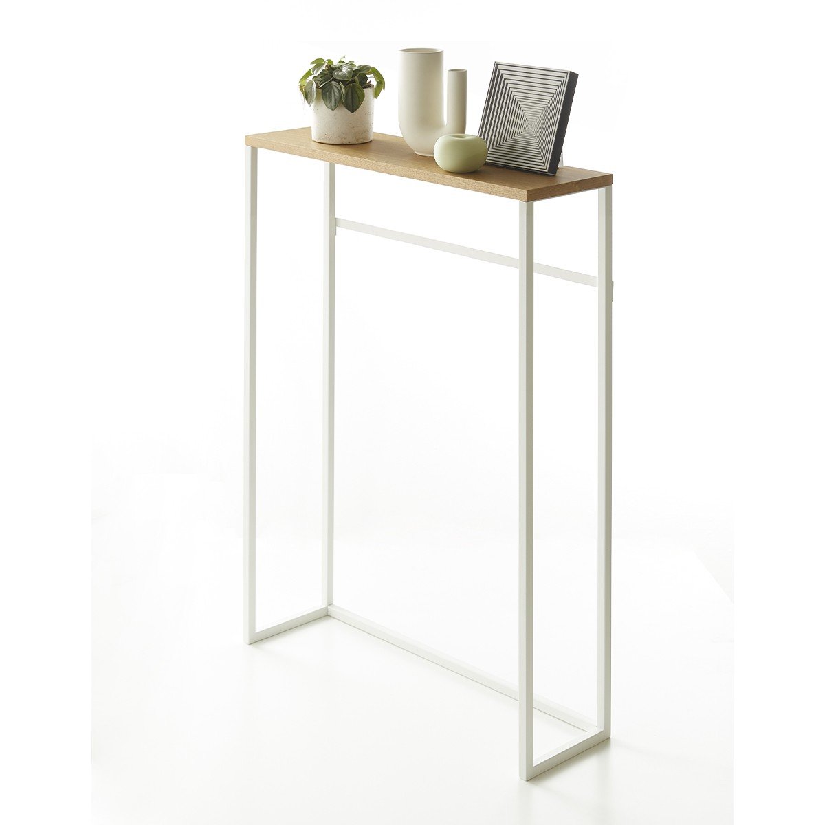 Table console ultra fine métal bois TOWER blanc, YAMAZAKI