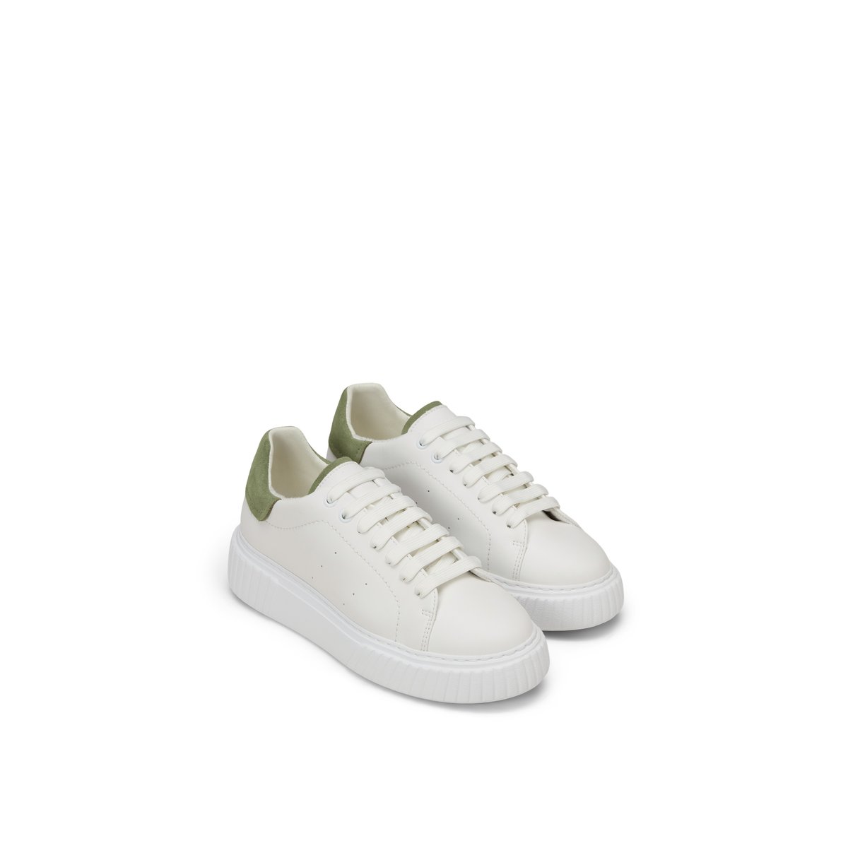 Baskets Modèle Svea en cuir de vache souple blanc/vert, MARC O'POLO