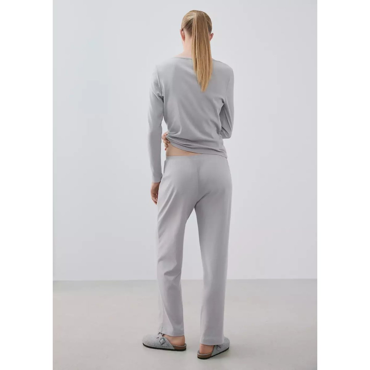 Pantalon de pyjama taille élastique gris, MANGO