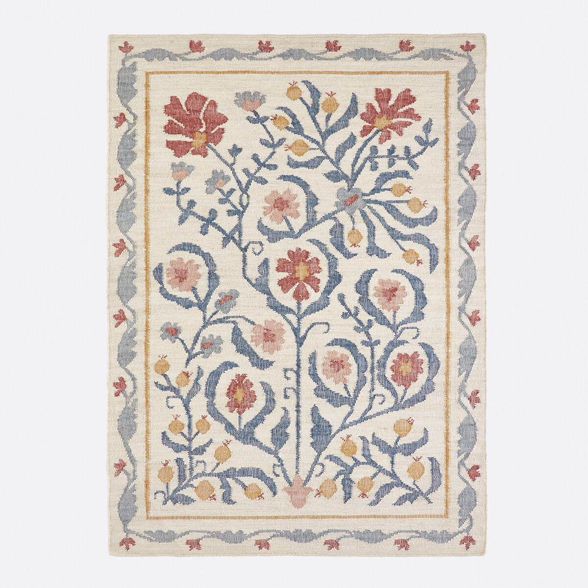 Tapis en jute motif fleurs, Antonia naturel/bleu, LA REDOUTE INTERIEURS