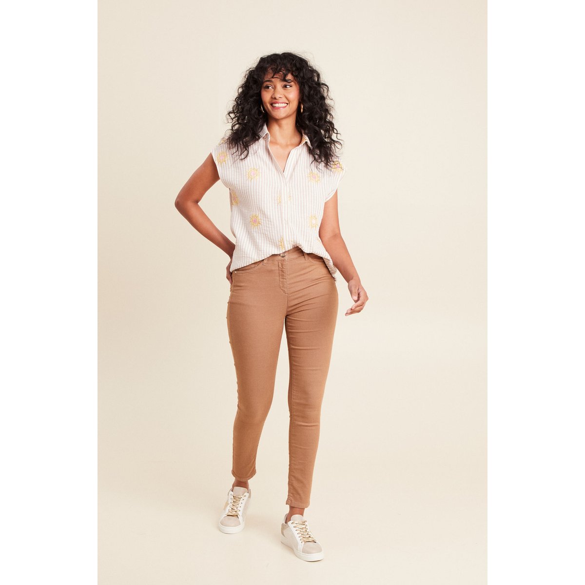 Pantalon léger taille haute 7/8ème marron, BREAL