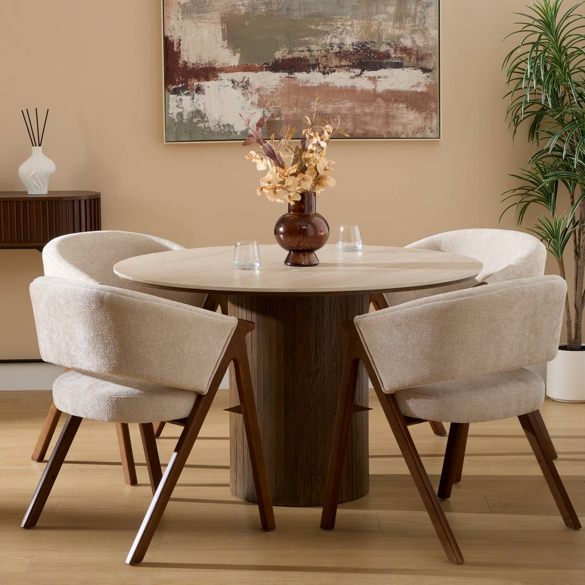 Table à manger ronde 4 places AUREN beige, ATMOSPHERA