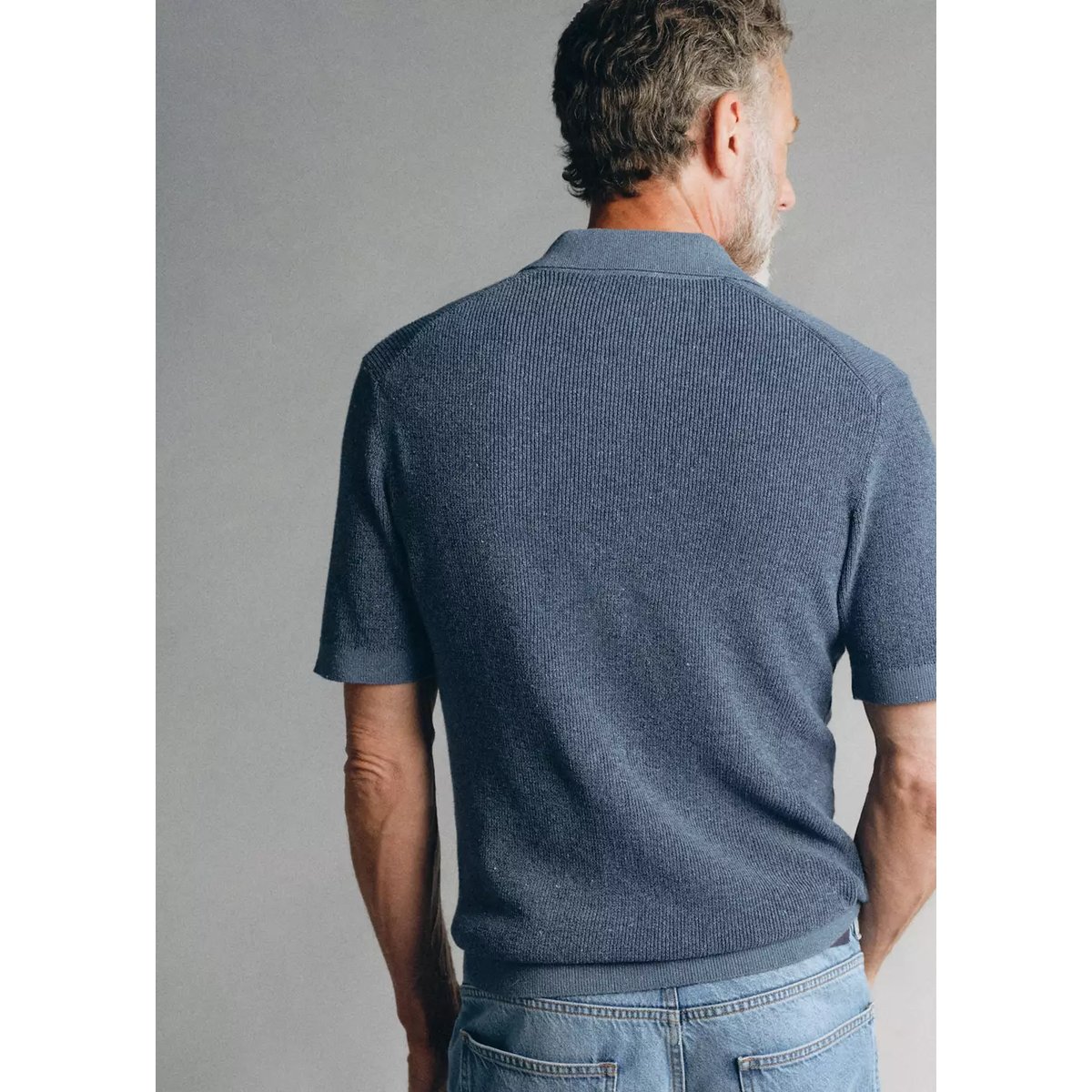 Polo en mélange de coton fil Pinori Filati bleu marine, MANGO MAN