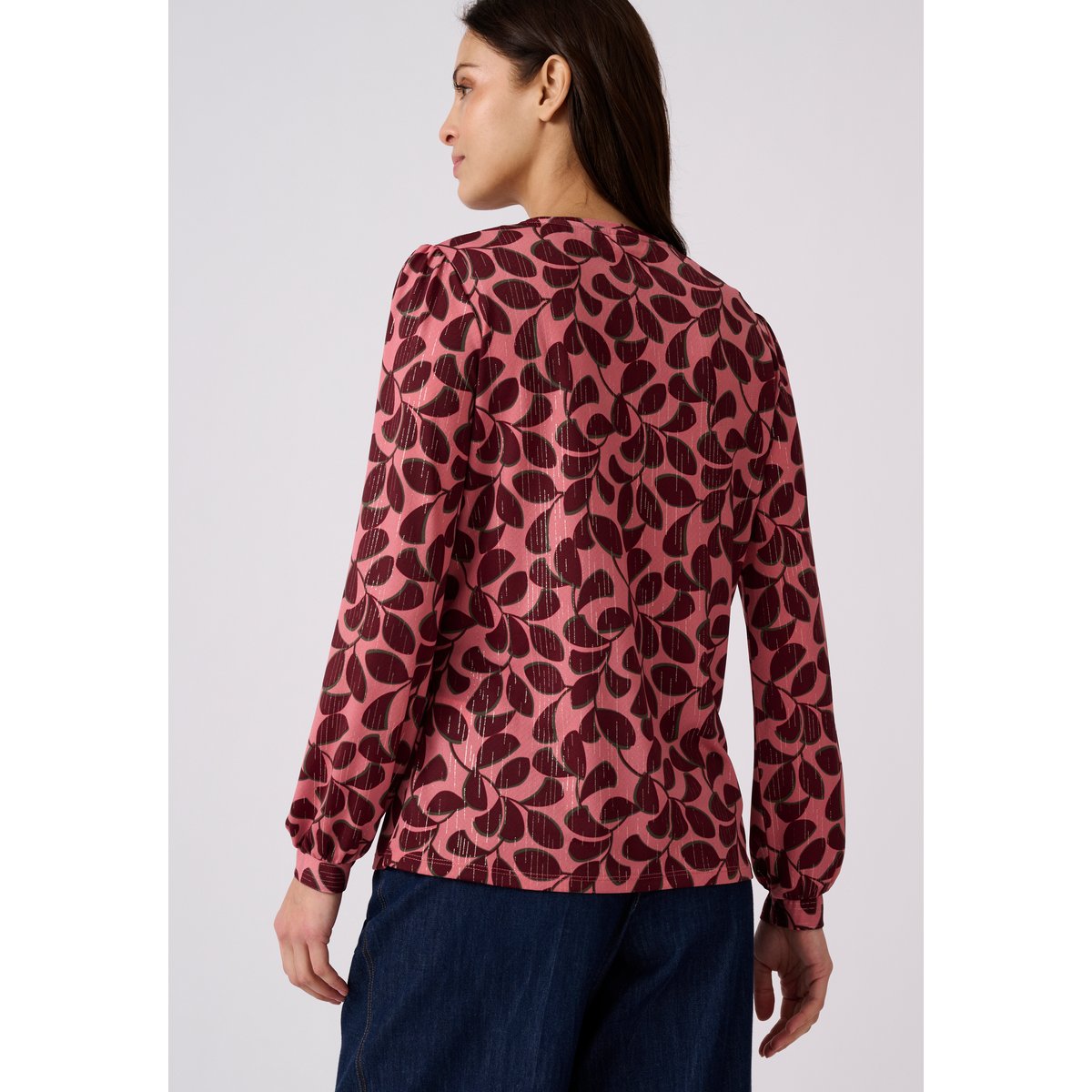 T-shirt maille crêpe stretch fil brillant rose feuillage, DAMART