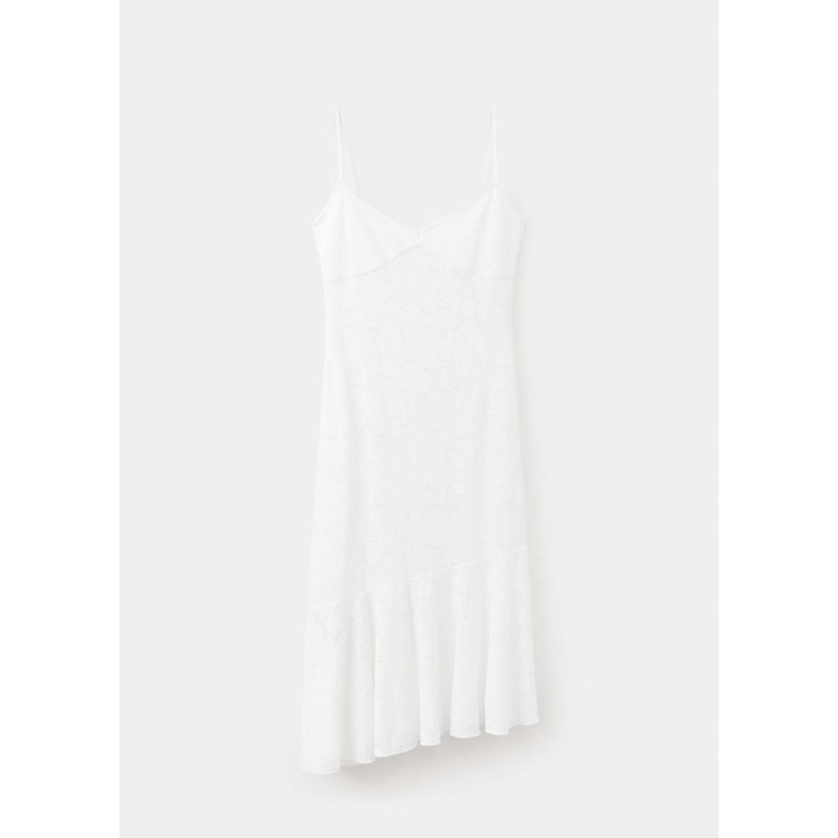 Robe ajourée à volant asymétrique blanc, MANGO