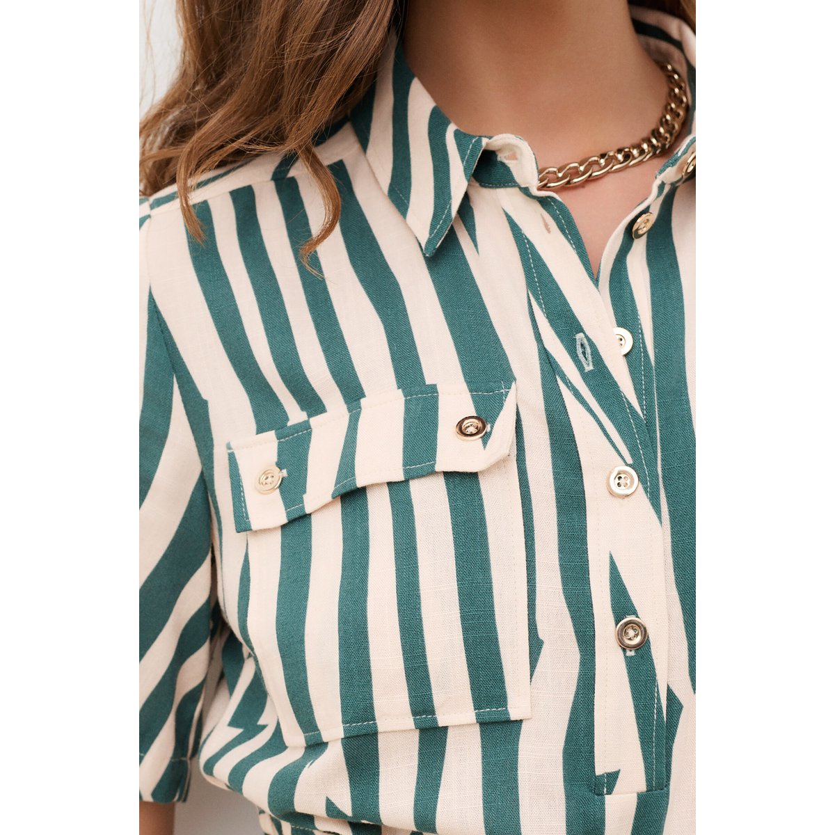 Robe droite col chemise RLEONA vert turquoise, CAROLL