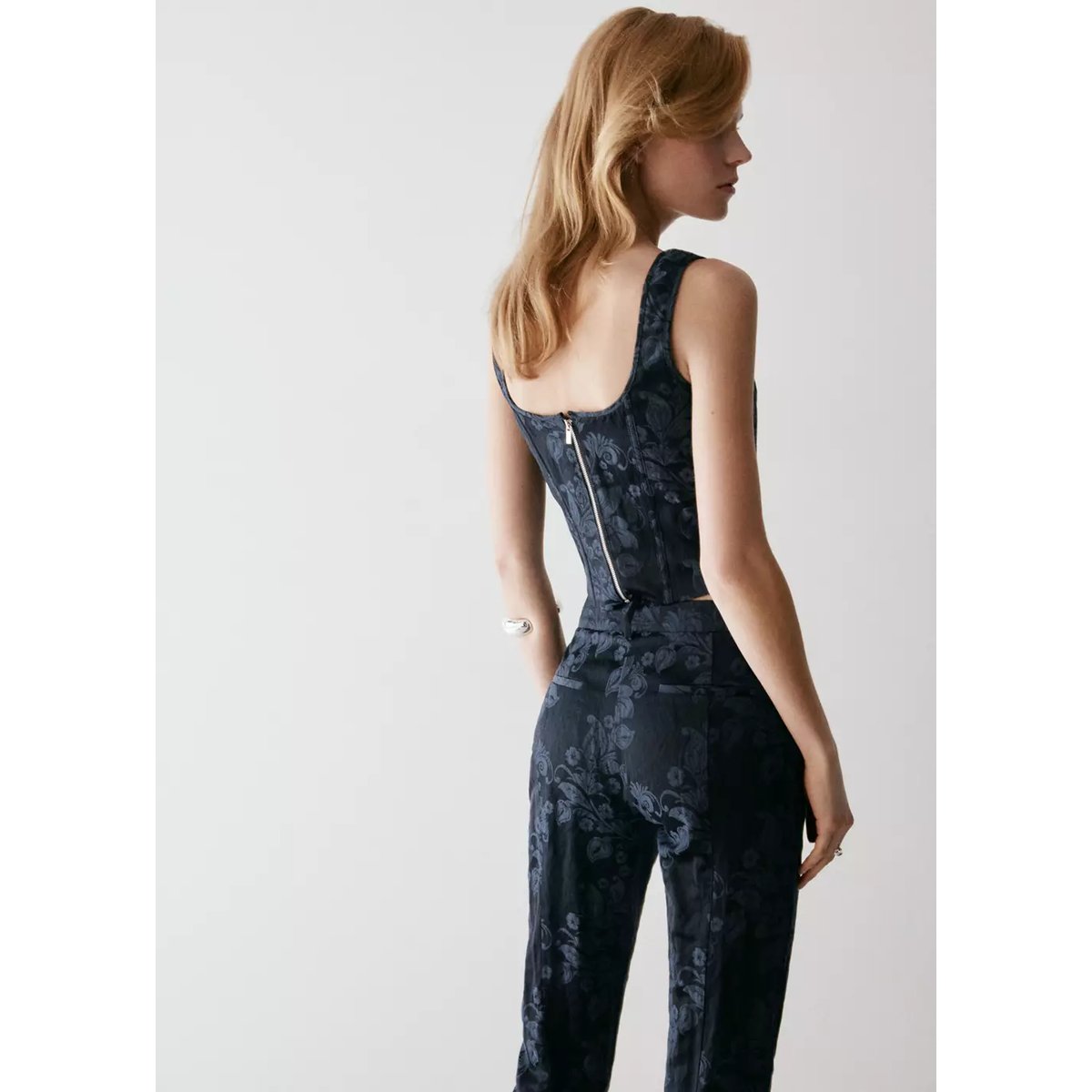 Top style corset imprimé à fleurs bleu, MANGO
