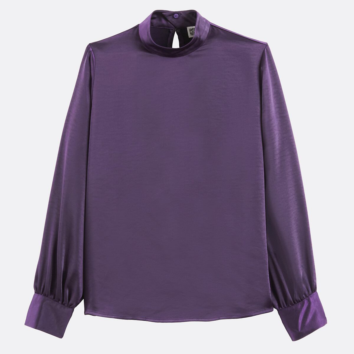 Satin Long Sleeve High Neck Blouse purple, LA REDOUTE COLLECTIONS