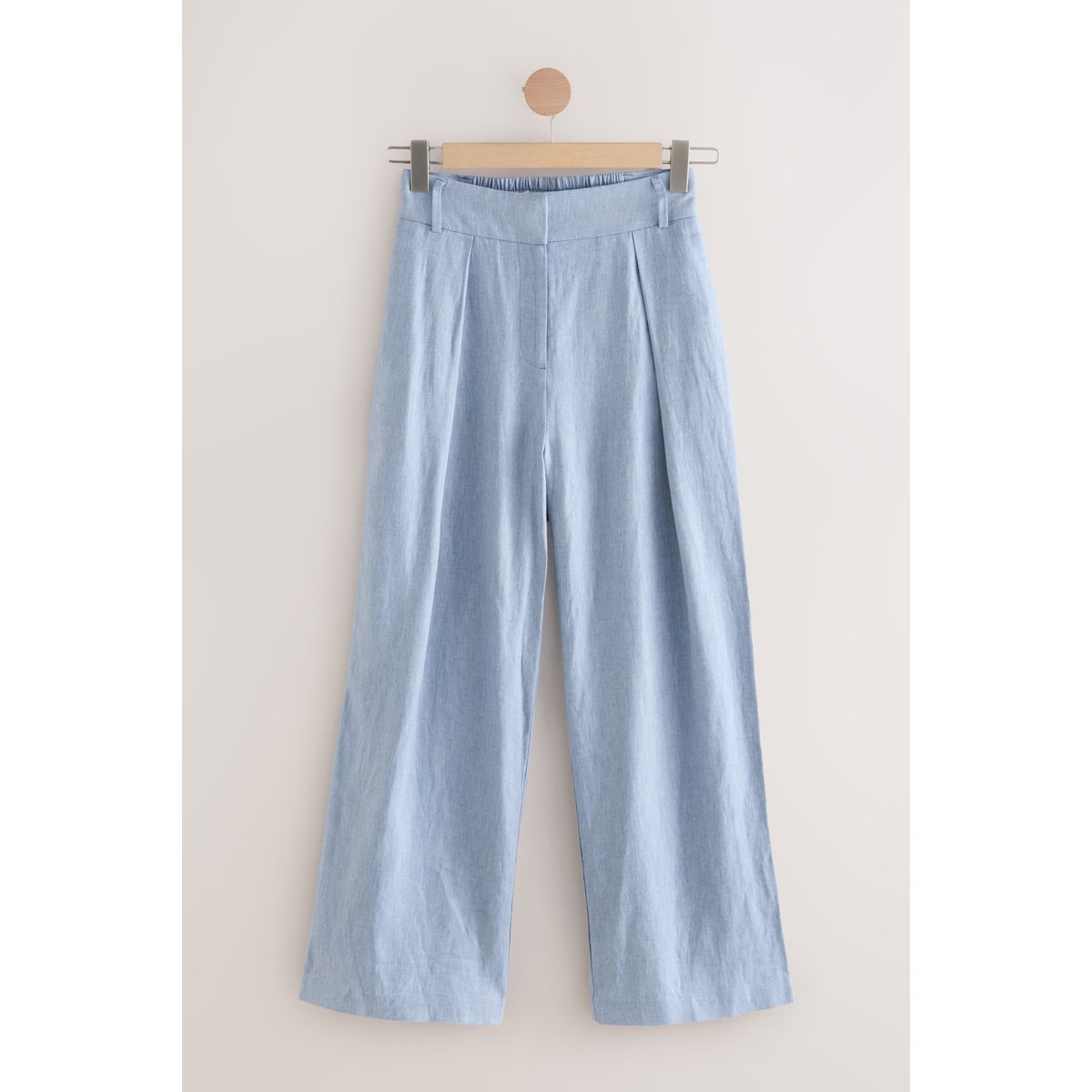 Pantalon ample dos élastique en lin mélangé chambray bleu, NEXT