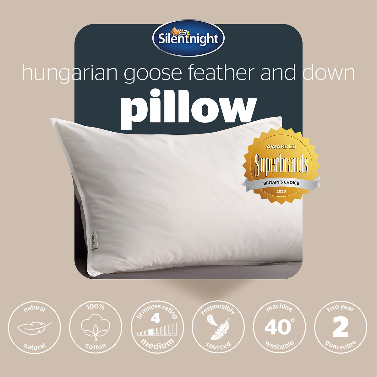 Hungarian Goose Feather Down Pillow white, SILENTNIGHT