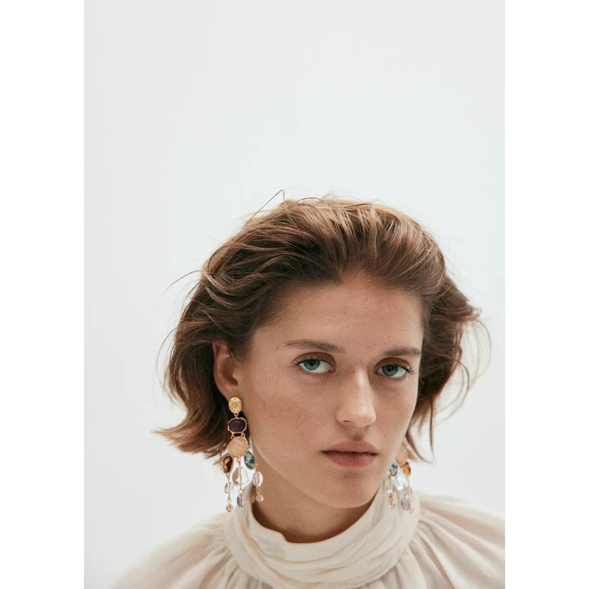 Boucles d'oreilles pendantes pierre or, MANGO