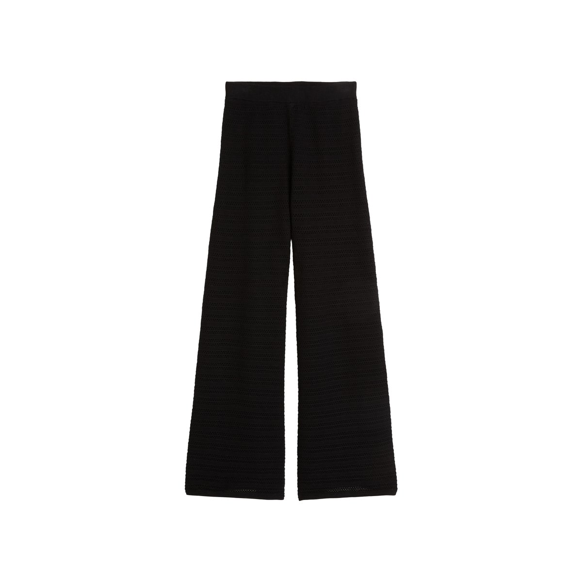 Pantalon ajouré large en coton et lin mélangés noir, MARC O'POLO