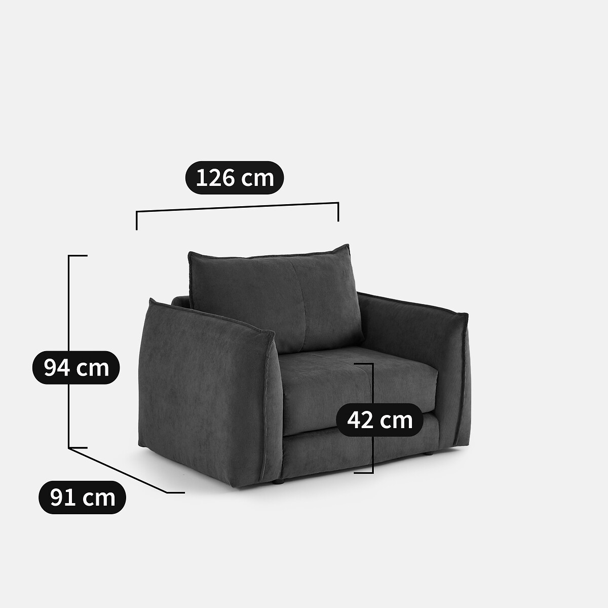Umwandelbarer, gerader Sessel, 1-sitzig, Feinrippsamt, TIKI blau, LA REDOUTE INTERIEURS