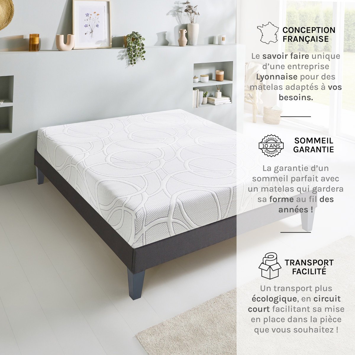 Matelas Mousse Eupraxie 120x190 cm Accueil Mémoire de forme blanc, OLYMPE LITERIE