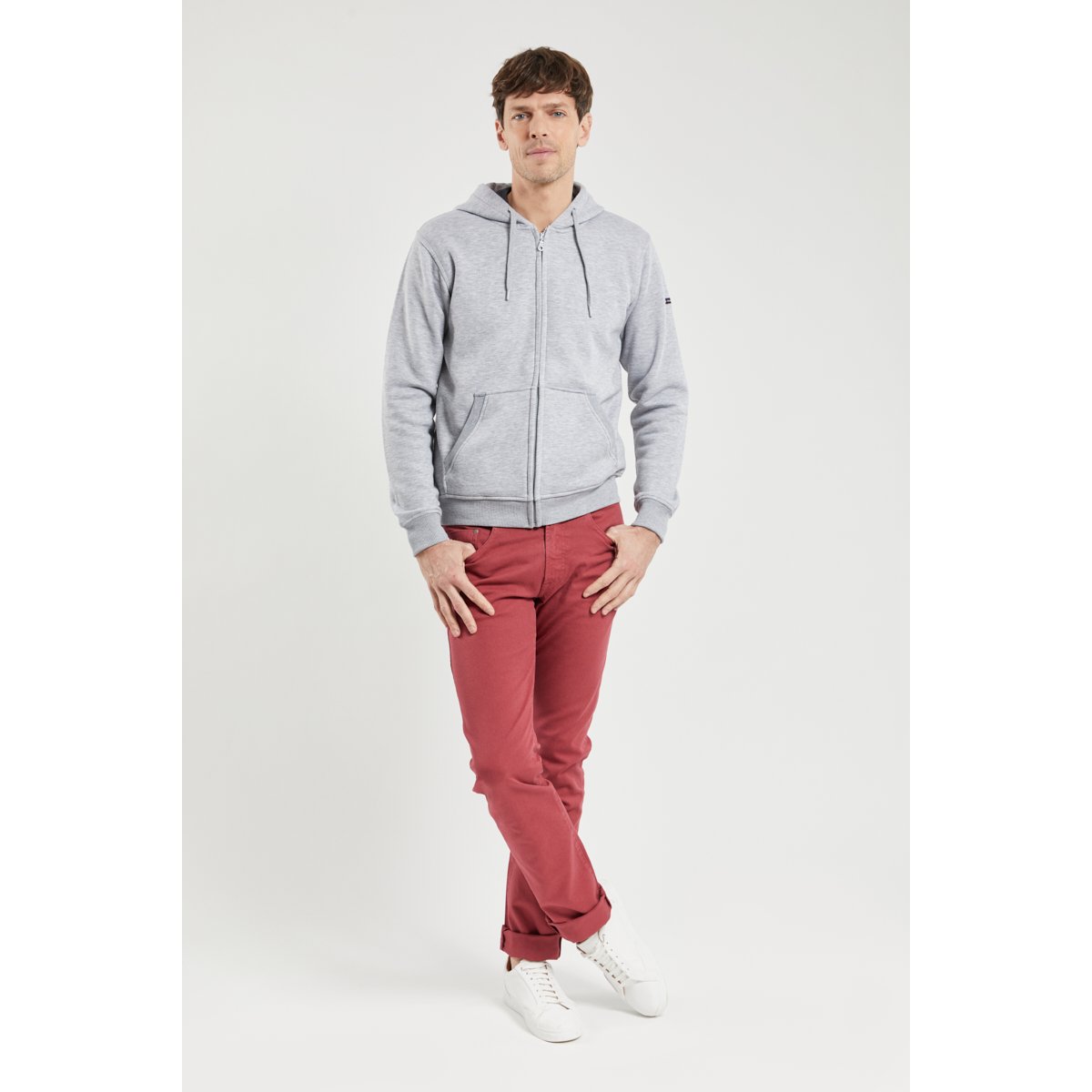 Sweat zippé mixte gris chiné, ARMOR-LUX