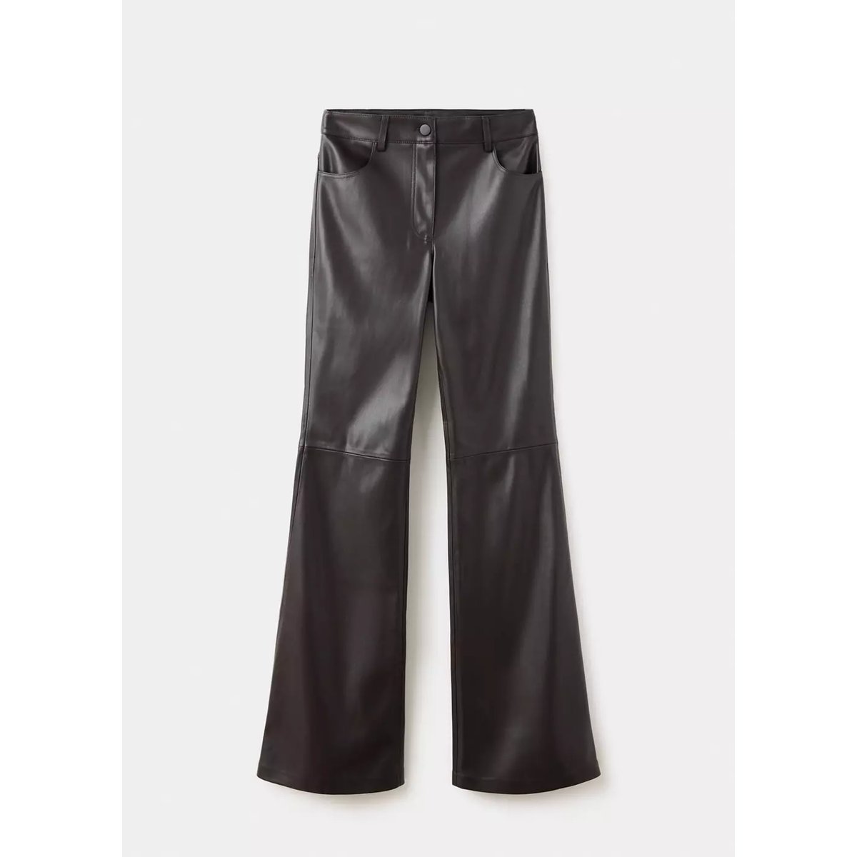 Pantalon flare cuir synthétique chocolat, MANGO