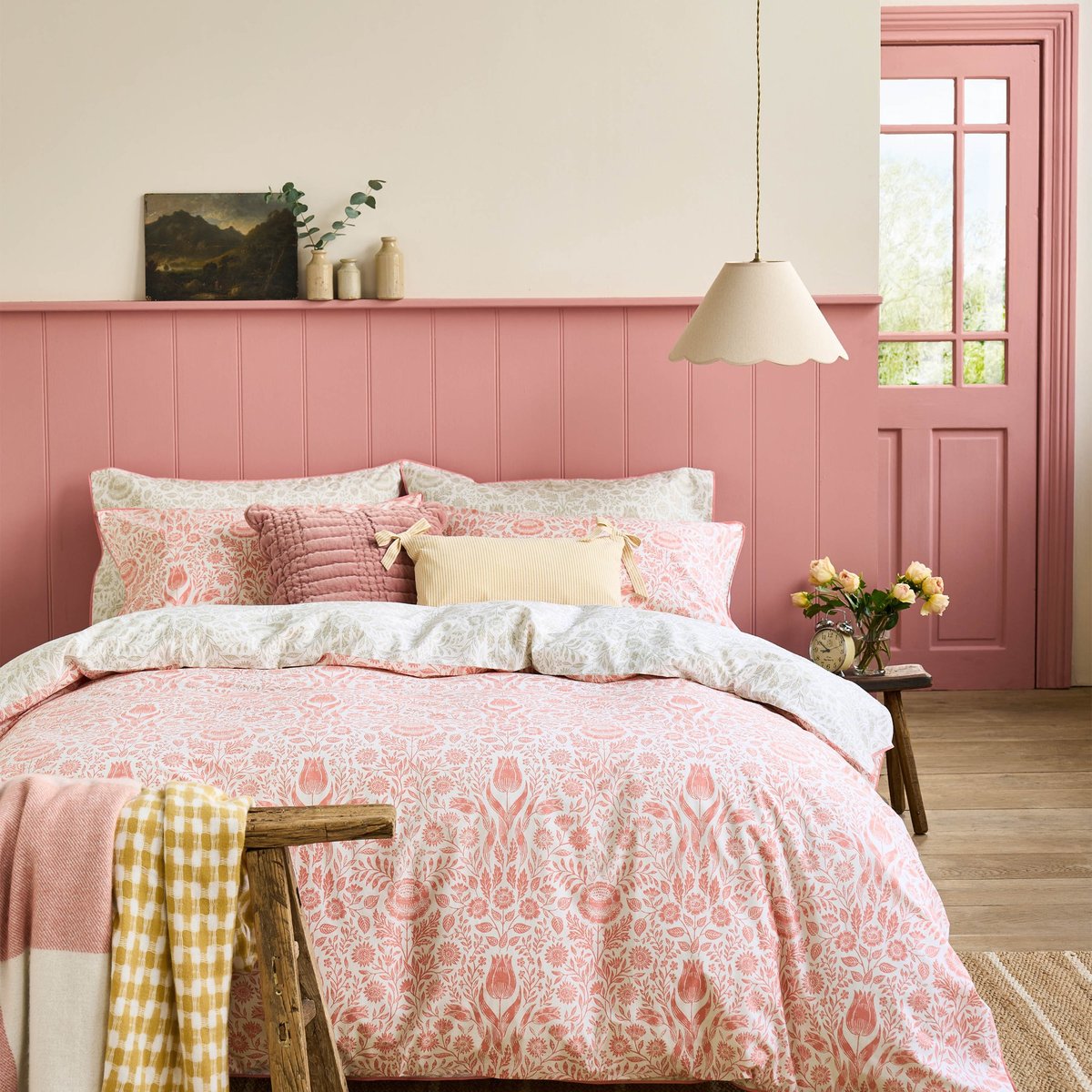 Parure de lit liberty Ashstead Damask pour grand lit double rose, beige, LAURA ASHLEY