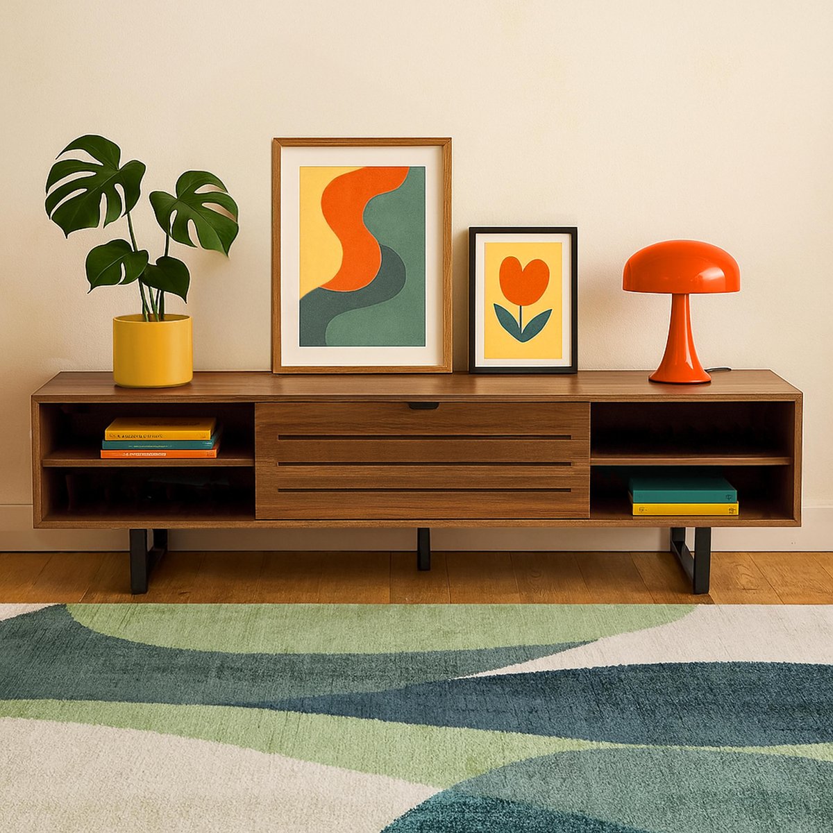 Meuble TV effet bois 160cm, JULIO marron, OVIALA